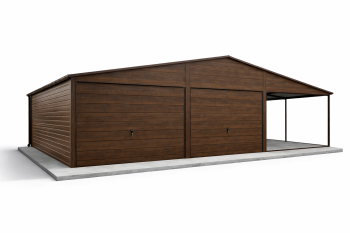 GARAŻ BLASZANY 9m x 6m drewnopodobny z wiatą bez zabudowy | orzech. BL19